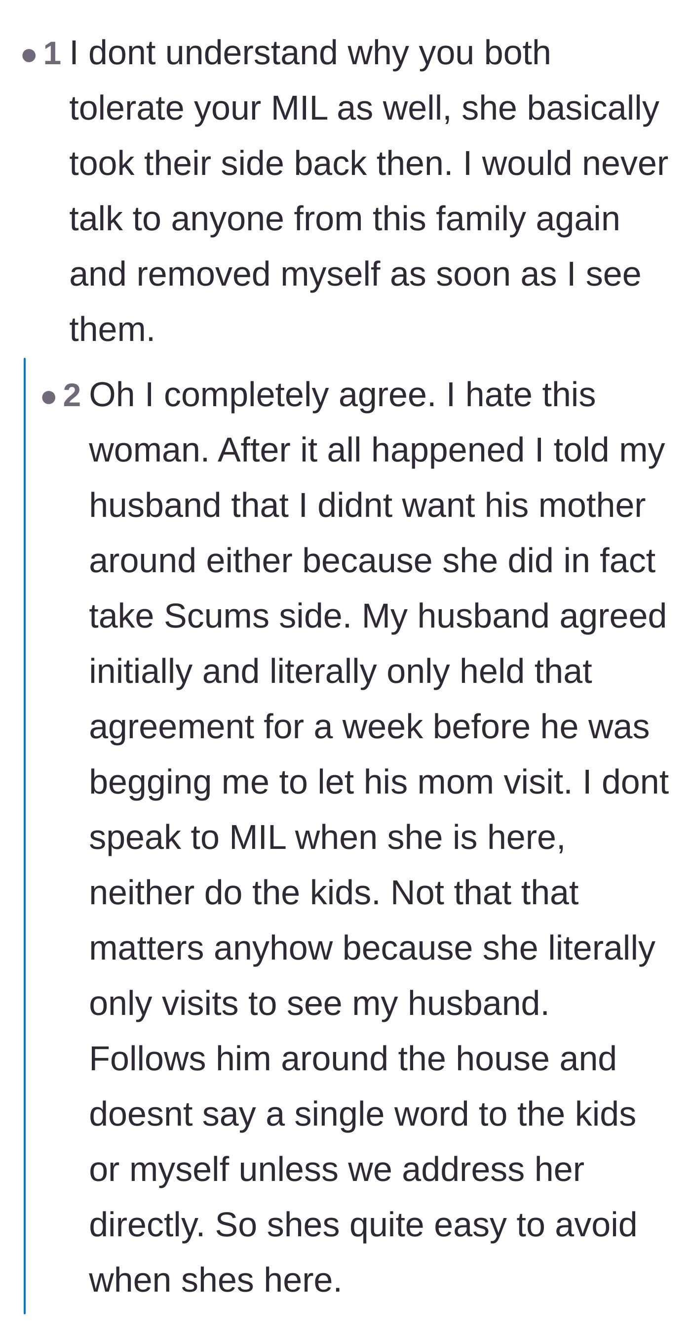 Comment thread 3 - Discussion about why the mother-in-law is even allowed in the house, with the author explaining her husband's weakness.