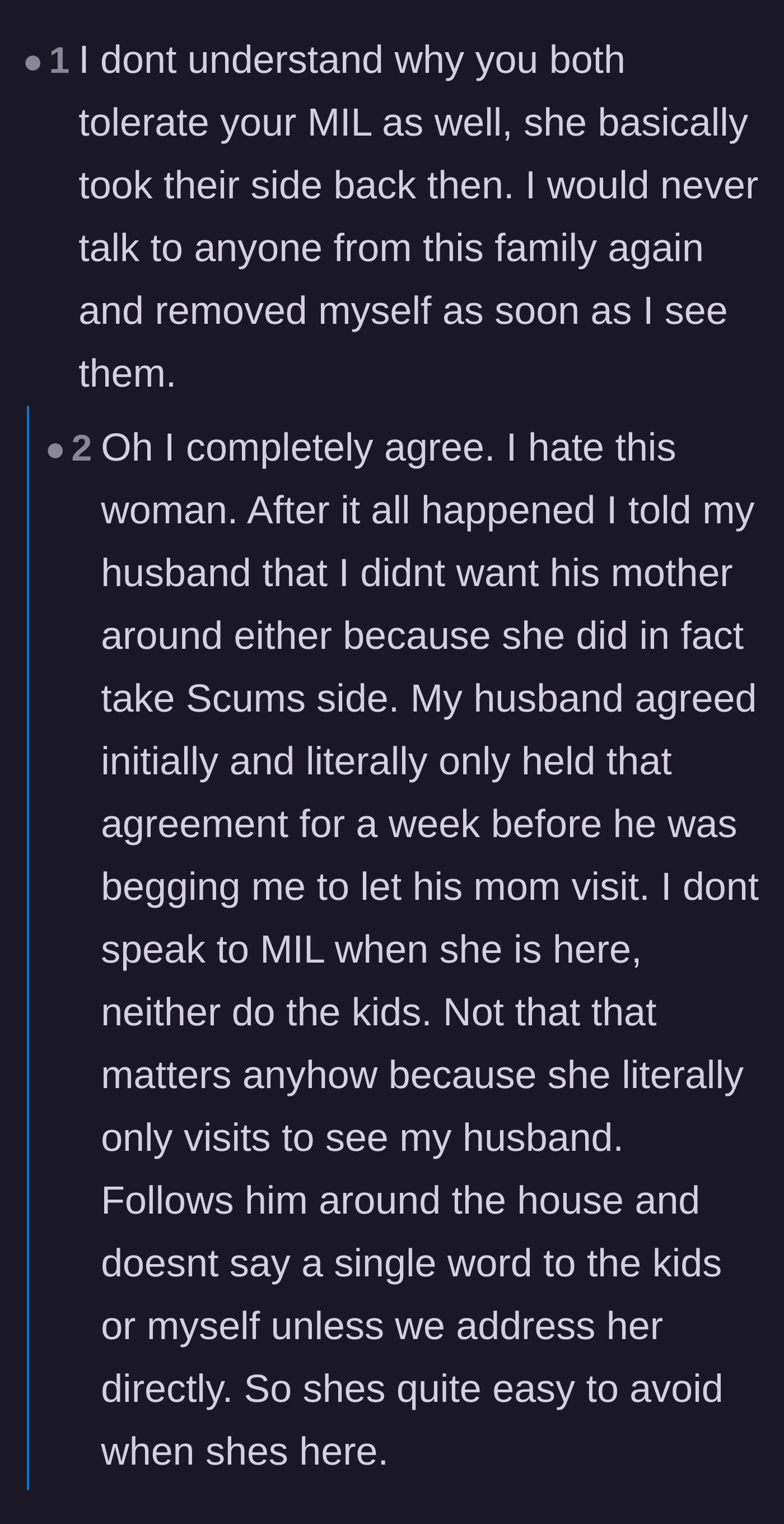 Comment thread 3 - Discussion about why the mother-in-law is even allowed in the house, with the author explaining her husband's weakness.