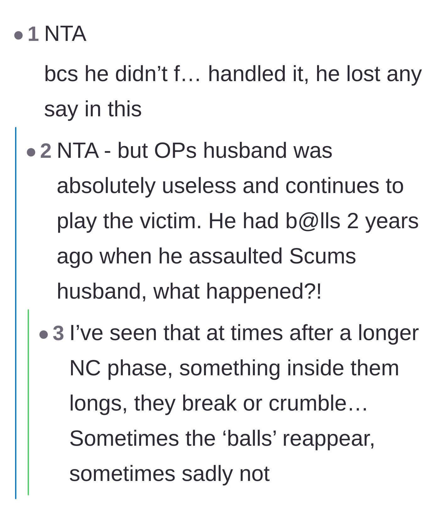 Comment thread 5 - Commenters declaring the husband lost his right to be mad at his wife because he failed to handle the situation himself.