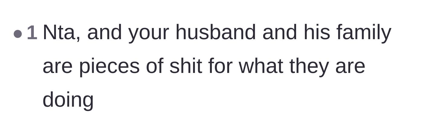 Comment thread 6 - A blunt comment declaring the husband and his entire family to be terrible people.