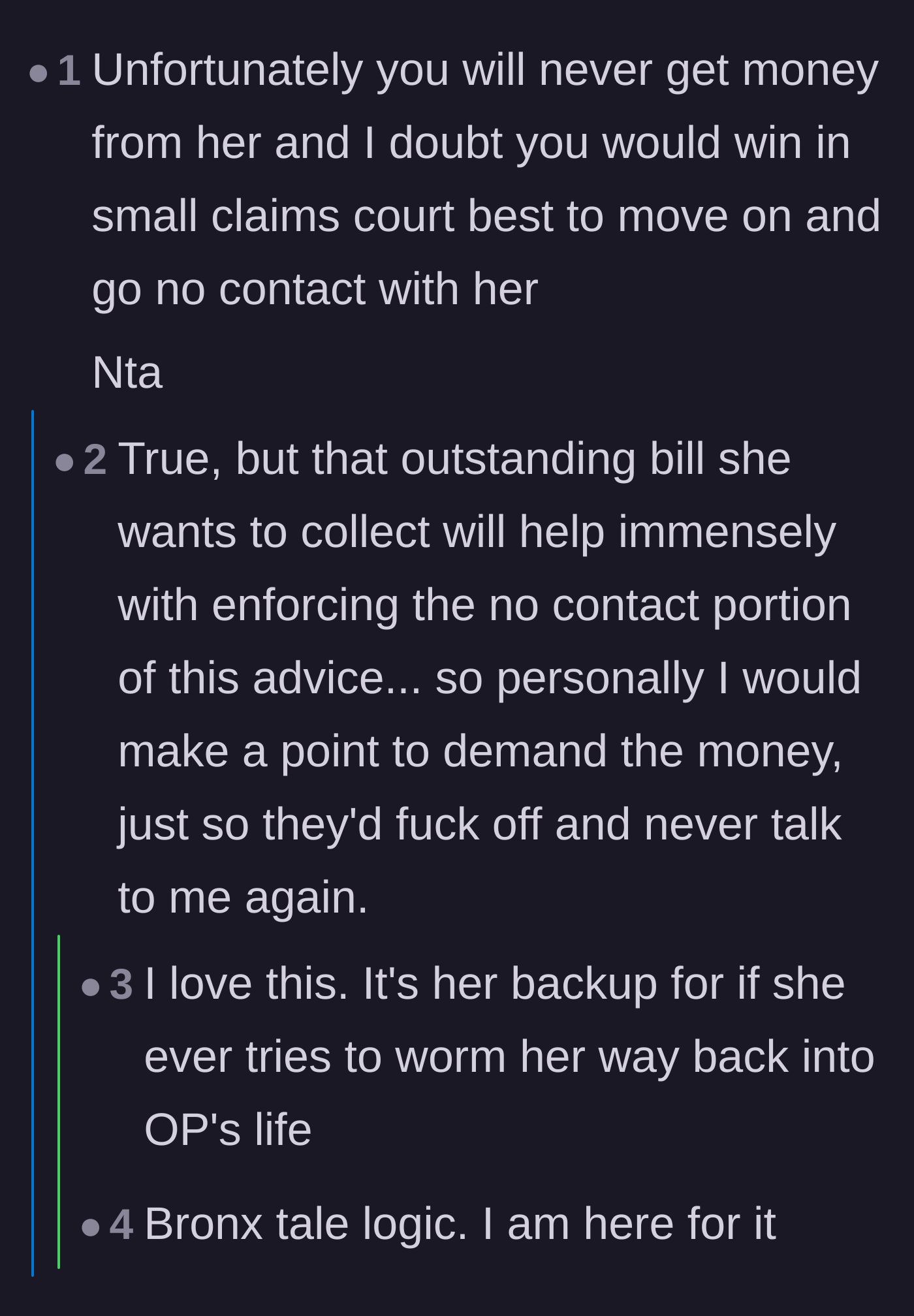 Comment thread 3 - Using the unpaid Venmo request as a tool to permanently enforce no contact.