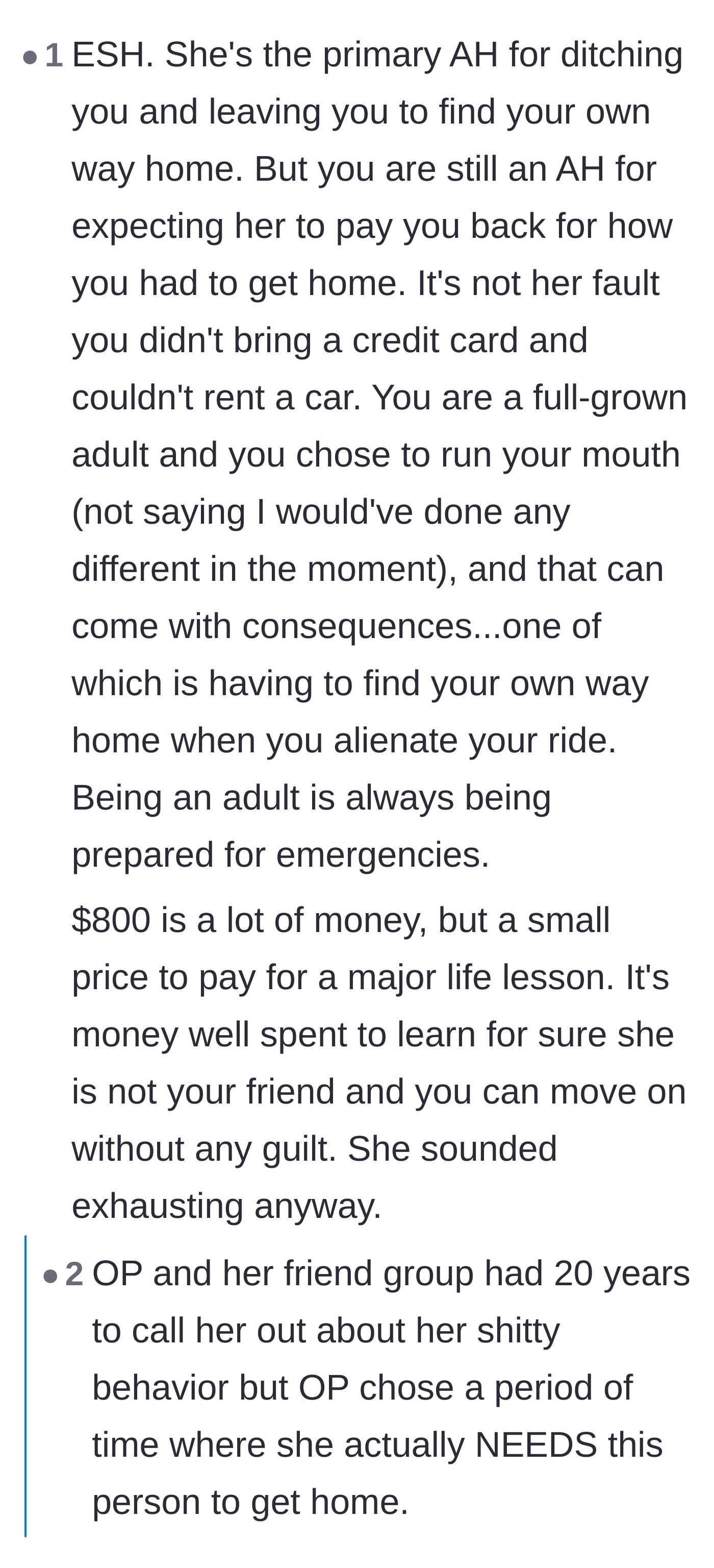 Comment thread 6 - Arguing that the narrator shouldn't expect reimbursement after alienating her ride home.